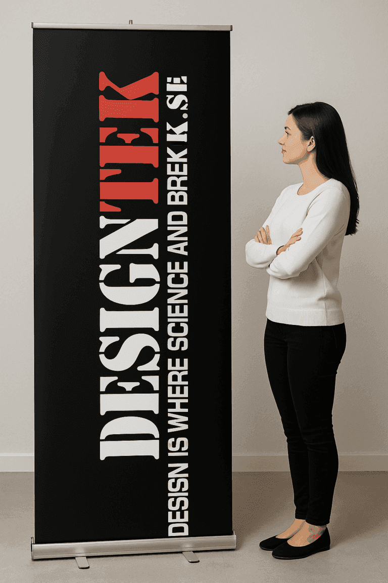 Roll-up banderoll för mässa och butik – Designtek Trollhättan